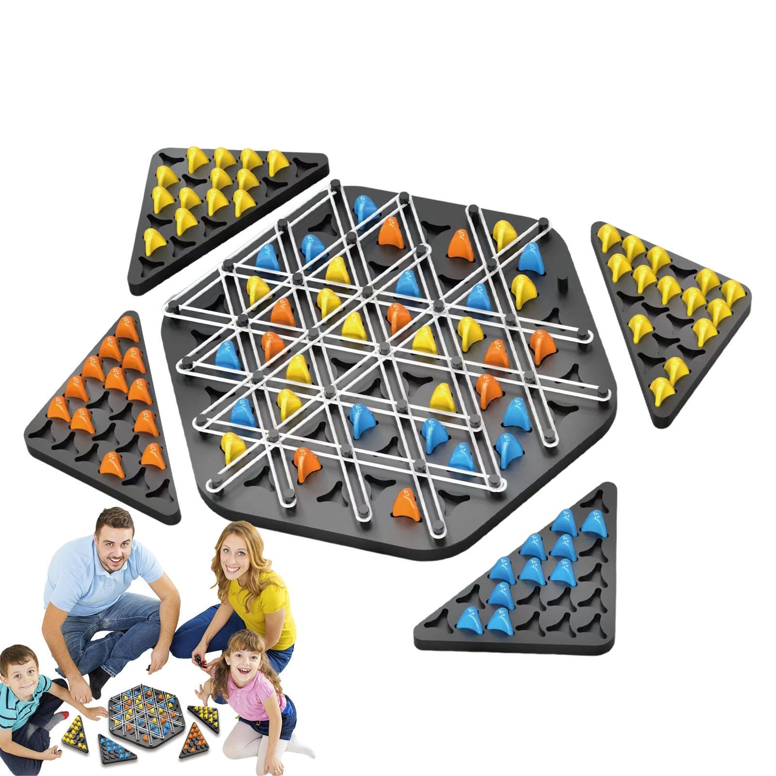 Triggle Game - Chain Triangle Strategy Board Game for 2-4 Players, ABS Plastic Peg Game with Elastic Bands, Fun Family Party & Travel Game for Adults and Kids - Perfect for Game Nights, Road Trips and Classroom Activities