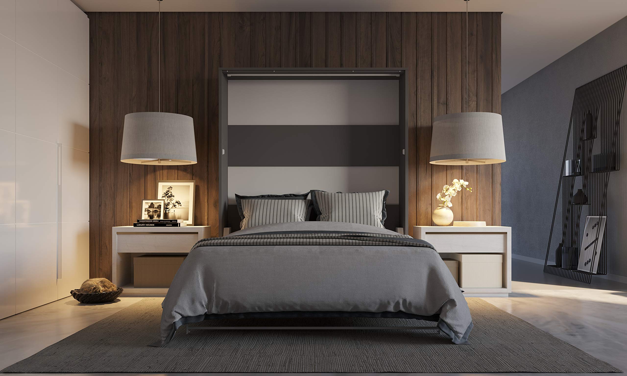 Contempo Vertical Wall Bed - Queen Size Murphy Bed with Grey/White Oak Finish | Space-Saving Bedroom Solution for Small Apartments & Guest Rooms