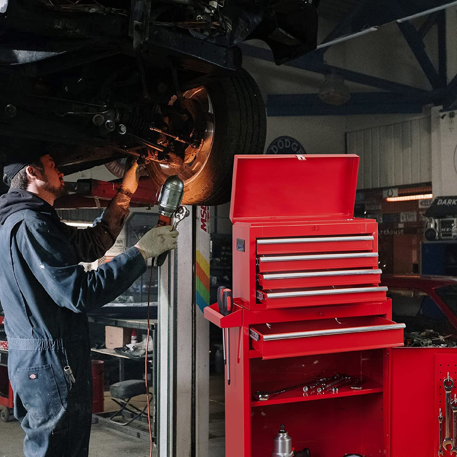 TCE ATBT1204T-RED Torin 4-Drawer Rolling Tool Chest with Detachable Storage Cabinet & Adjustable Shelf - Heavy Duty Garage Workshop Organizer (Red) - Perfect for Mechanics, DIY Enthusiasts & Home Improvement Projects