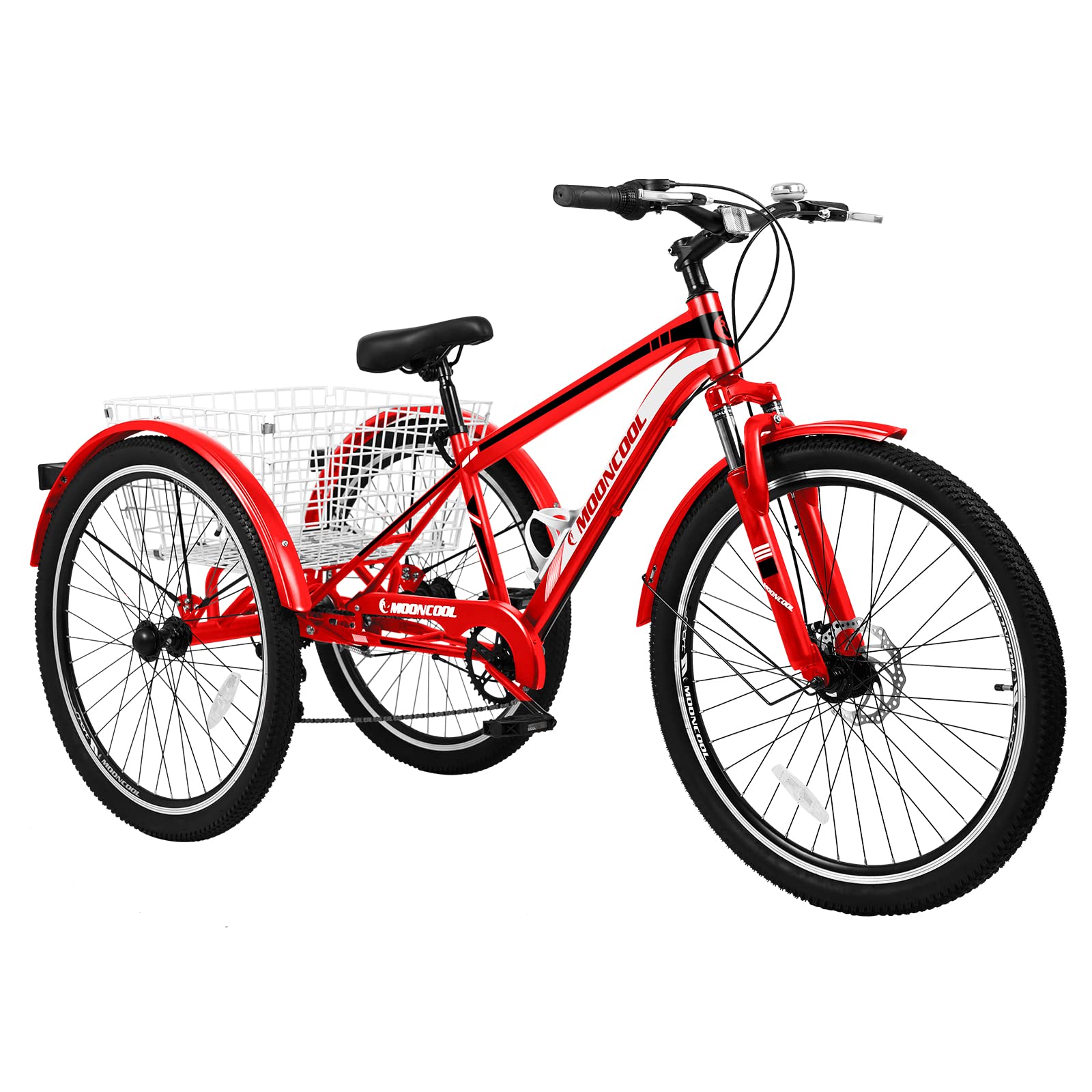 MOPHOTO 24 inch & 26 inch Adult Mountain Tricycle - 7-Speed 3-Wheel Cruiser Bike with Disc Brakes & Cargo Basket for Men & Women - Perfect for Mountain Trails, Commuting & Grocery Shopping