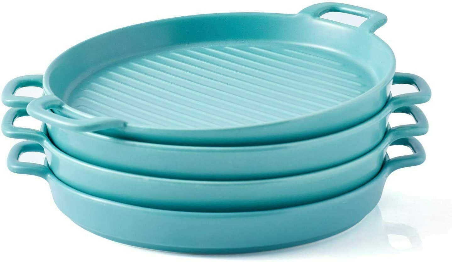 4-Piece Ceramic Matte Glaze Round Baking Dish Set - Blue Dinner Plates & Bakeware for Oven, Microwave & Serving | Perfect for Baking, Cooking & Entertaining