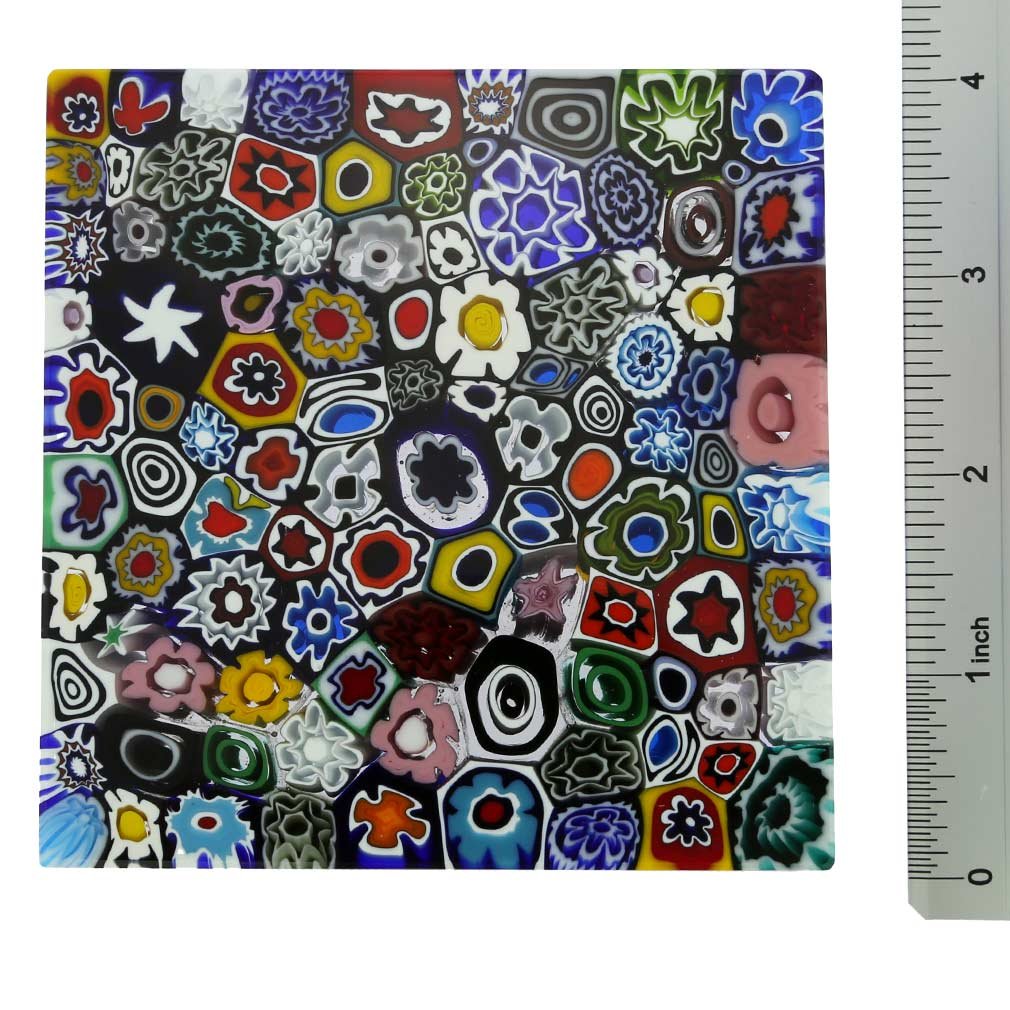 Hand Blown Murano Glass Millefiori Square Paperweight 4 Inch - Venetian Collectible Decor for Home & Office - Perfect as Bookend, Desk Accessory or Gift for Art Lovers