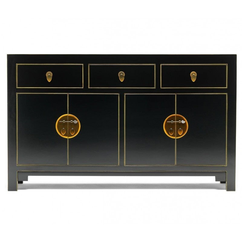 Golden Dragon Oriental Painted Solid Wood Black Large Sideboard Buffet Cabinet - 160x40x85cm - Traditional Asian Decor for Dining Room & Living Room Storage