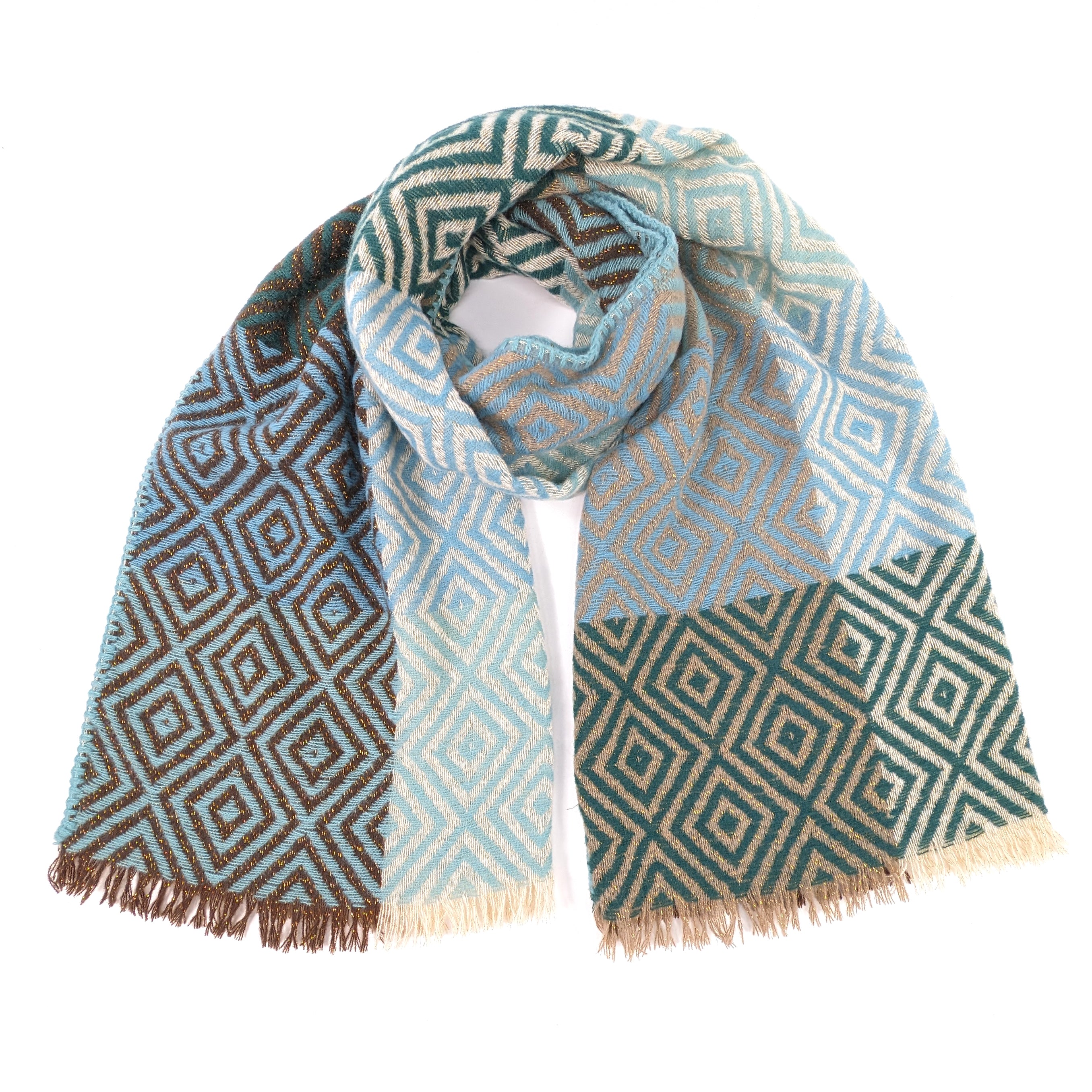 Nevsha Sparkling Diamonds Blanket Scarf - Oversized Plaid Wrap Shawl (65x180cm) in Blue & Green - Soft Winter Fashion Accessory for Women, Perfect for Cold Weather, Travel & Outdoor Activities