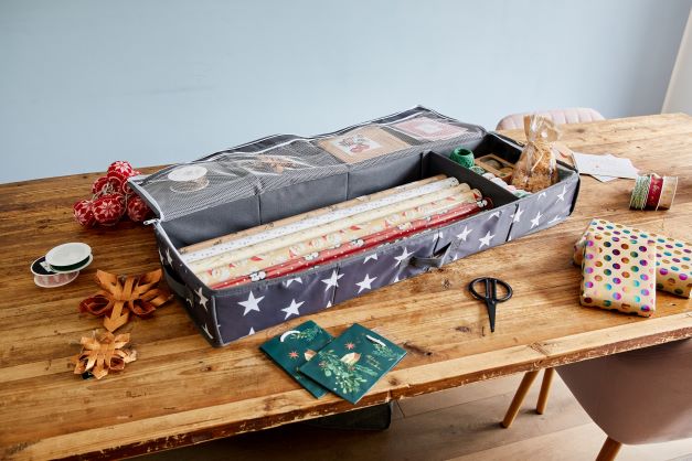 Gift Wrap Storage Organizer - Multi-Color Wrapping Paper & Ribbon Holder for Holiday, Birthday & Party Gift Wrapping Organization