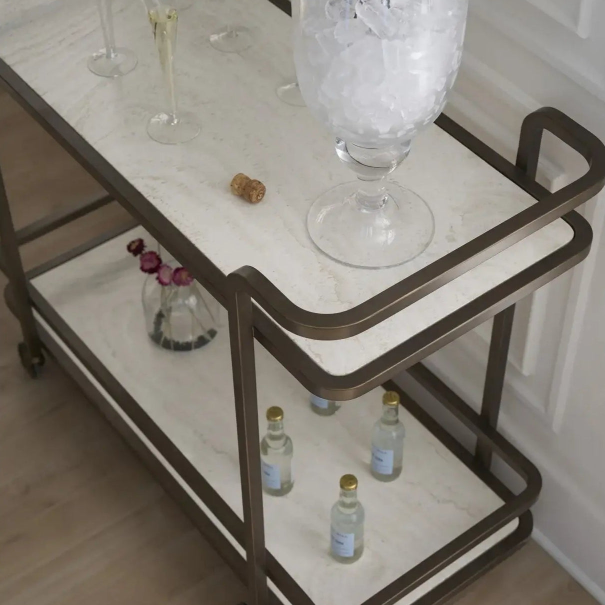 Vintage Gold Bar Cart - Antique Style Rolling Drink Trolley for Home Bar, Party & Outdoor Entertaining