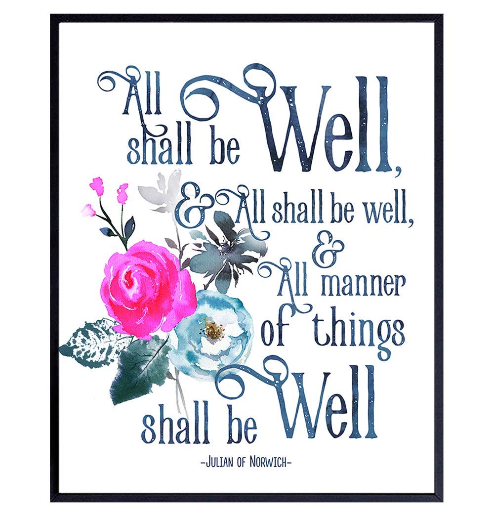 Julian of Norwich 'All Shall Be Well' Christian Wall Art - Inspirational Bible Verse Decor for Home & Church - Catholic Religious Gifts, Spiritual Encouragement, Faith-Based Home Decor - Perfect for Prayer Rooms, Sunday School & Christian Meditation Spaces
