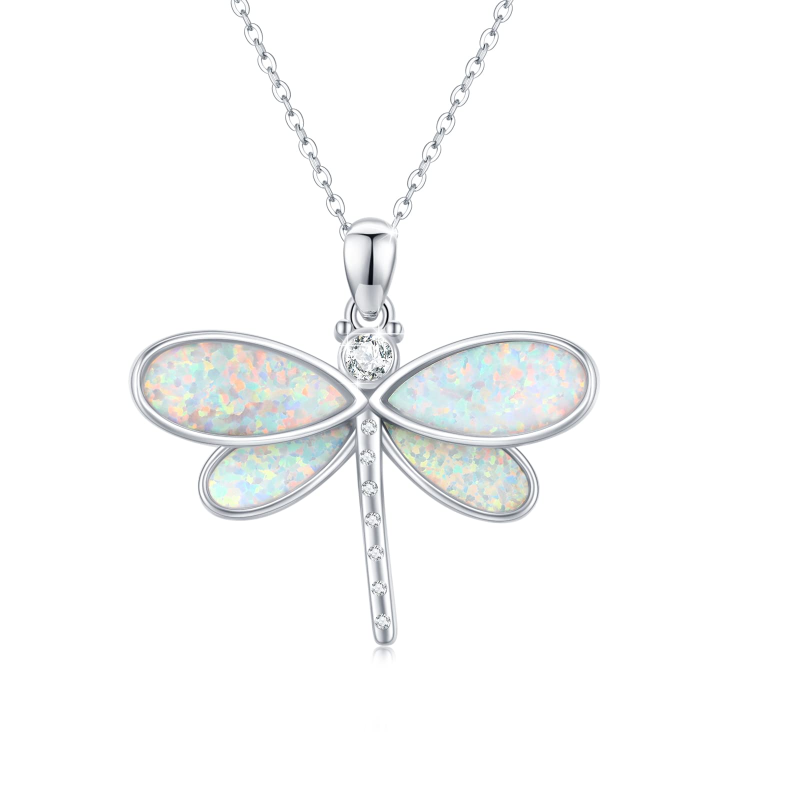 CUOKA MIRACLE 925 Sterling Silver Dragonfly Pendant Necklace with Opal & Abalone Shell - Elegant Nature-Inspired Jewelry for Women - Perfect Gift for Nature Lovers, Birthdays & Special Occasions