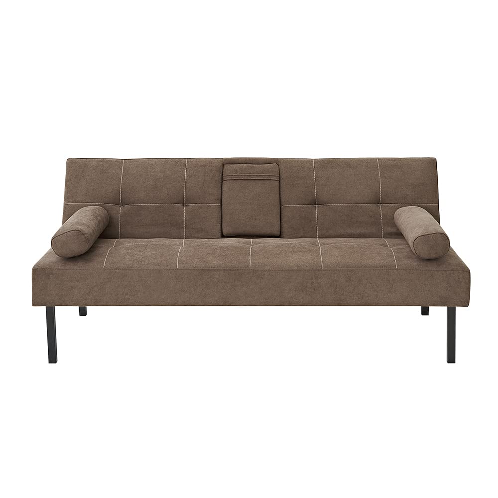 Panana 3-Seater Convertible Futon Sofa Bed - Click Clack Recliner Couch with Fabric Upholstery for Living Room, Guest Room & Small Spaces (Brown) | Multi-Functional Sleeper Sofa for Apartments, Dorms & Studio Living