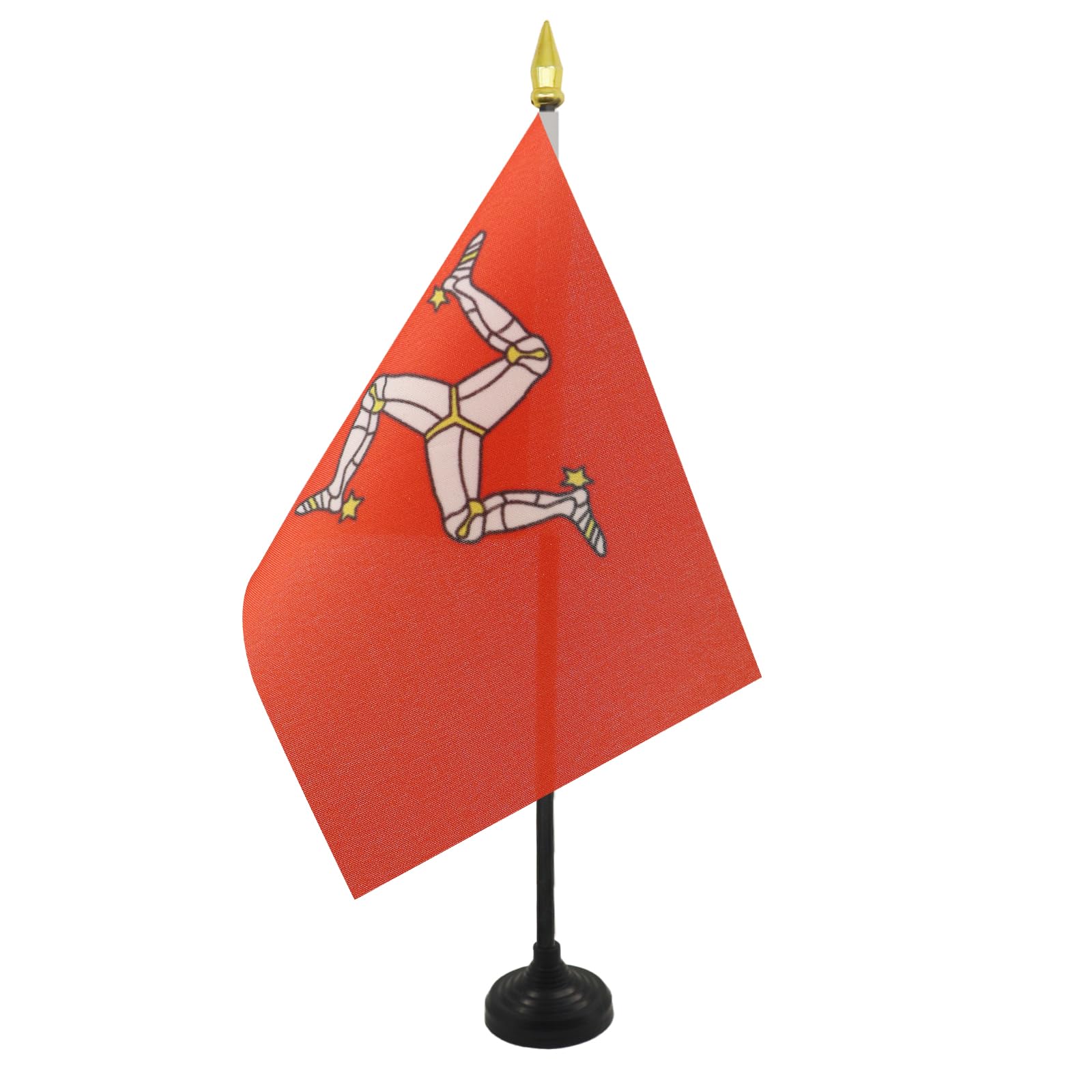 AZ FLAG - Isle of Man Table Flag 4'' x 6'' - Manx Mini Desk Flag 100% Polyester 15 x 10 cm - Office Banner with 10'' Golden Spear Pole - Perfect for Home Office, Events & Patriotic Displays