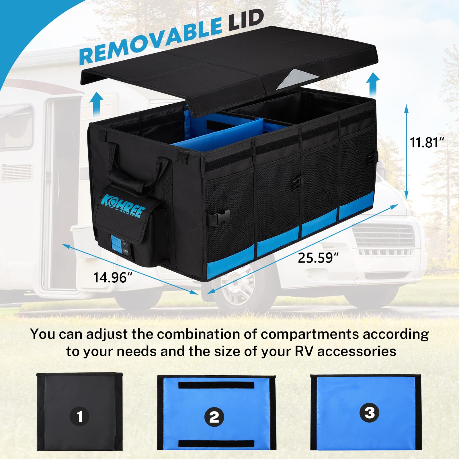 Kohree 74L Collapsible RV Storage Bag - Waterproof RV Caddy Organizer for RV Accessories, Holds Stabilization Jacks & Electric Gear | Perfect for RV Camping, Road Trips & Outdoor Adventures