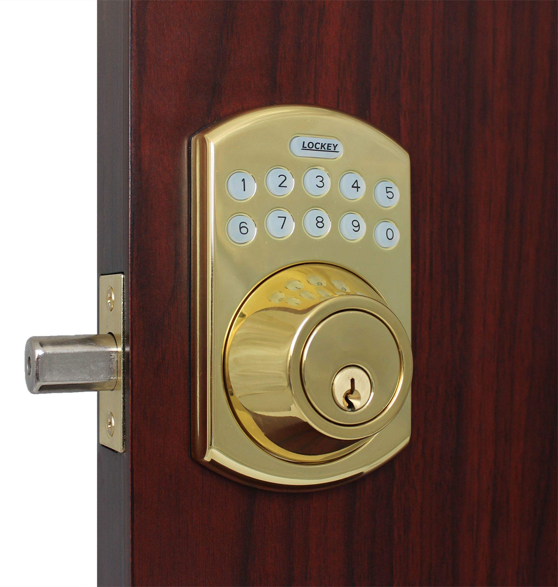 Lockey E-915 E Digital Series Keyless Entry Electronic Deadbolt - Single Cylinder Smart Lock with Key Override & Remote Control - Bright Brass Finish for Home Security & Convenience - Perfect for Front Doors, Apartments, and Vacation Rentals