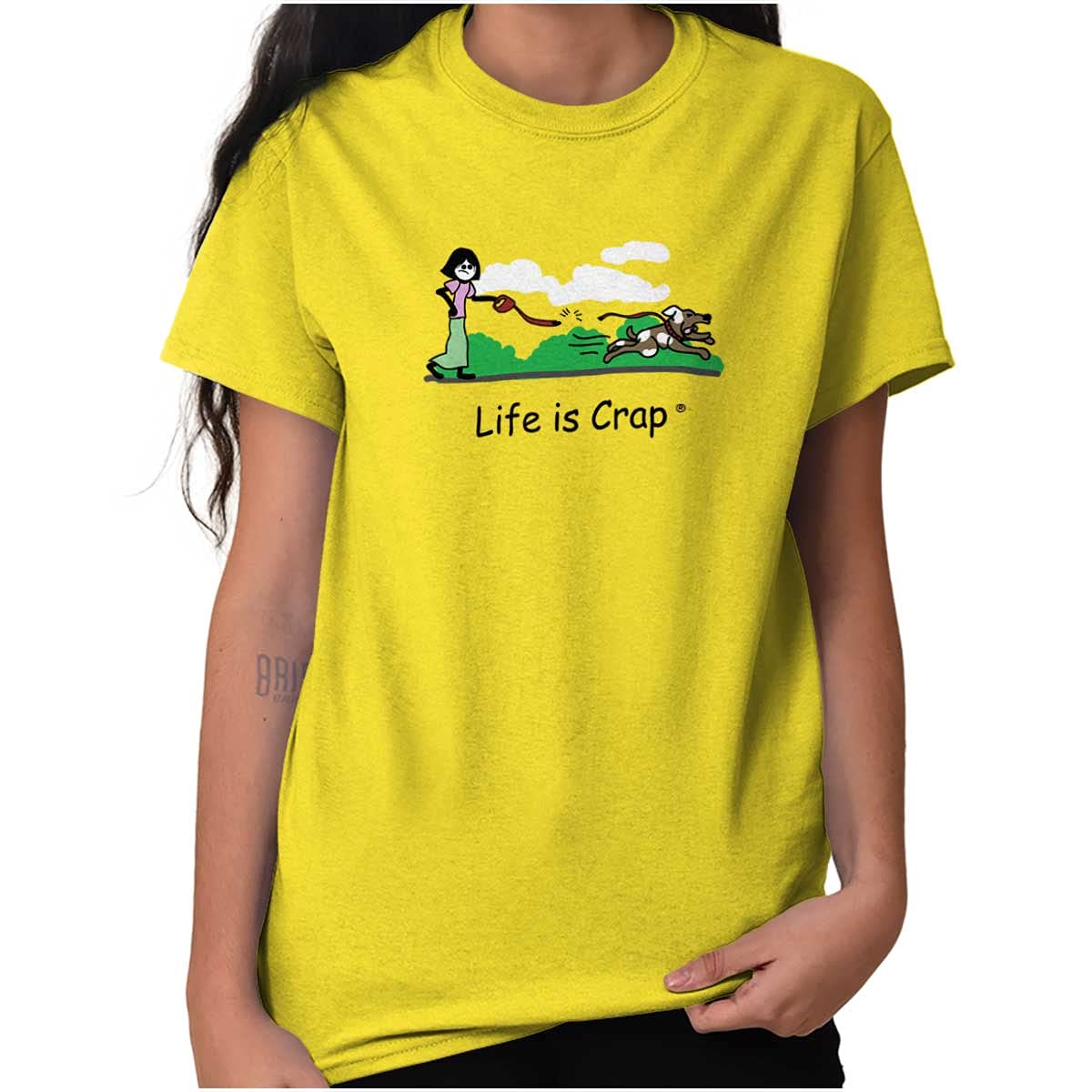 Runaway Dog Leash Snap Life is Crap Women's Graphic T-Shirt - Funny Sarcastic Tee for Dog Lovers, Pet Owners & Humor Enthusiasts - Perfect for Casual Wear, Dog Walks & Gifts