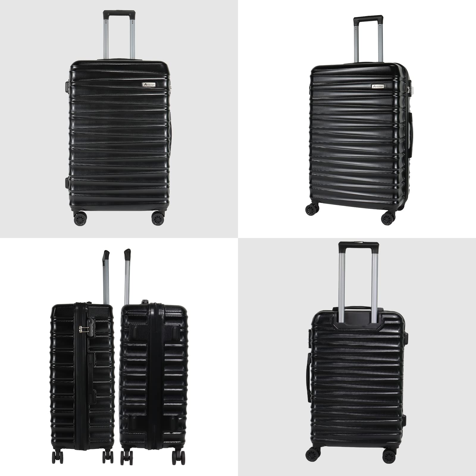 3-Piece Lightweight Hardshell Luggage Set (20/24/28 Inch) with 360° Spinner Wheels - Durable ABS+PC Suitcase for Travel - Perfect for Family Vacations, Business Trips & International Travel (Black, 5-Piece Set)