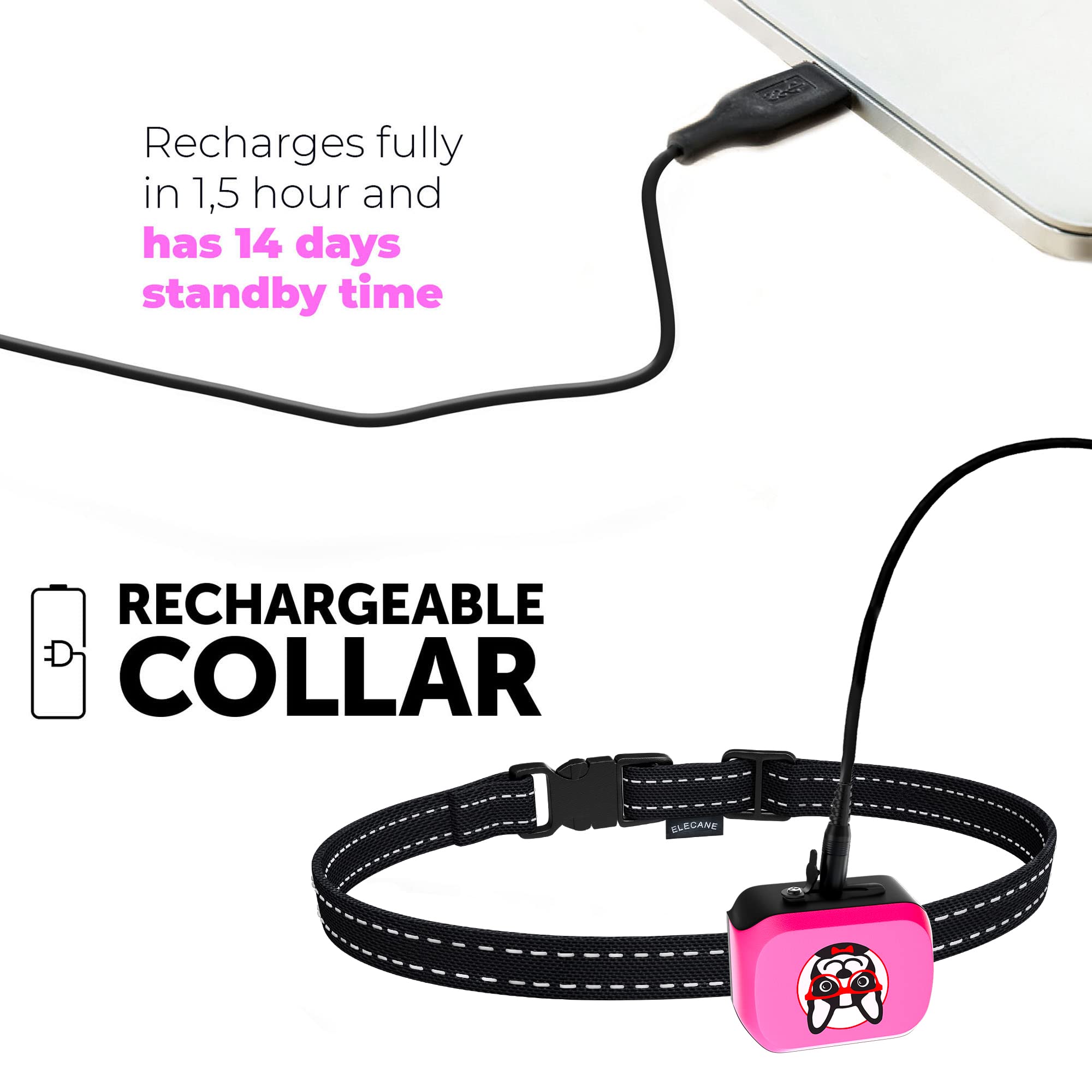 Rechargeable Small Dog Bark Collar for Dogs 5-15lbs - Humane No Shock Anti-Barking Training Collar - Lightweight Pet Bark Control Device (Pink) - Perfect for Indoor Use, Apartment Living & Noise-Sensitive Environments