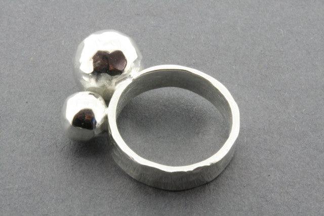 Hammered Sterling Silver 2 Ball Bead Ring for Women - Boho Chic Jewelry for Everyday Wear & Special Occasions