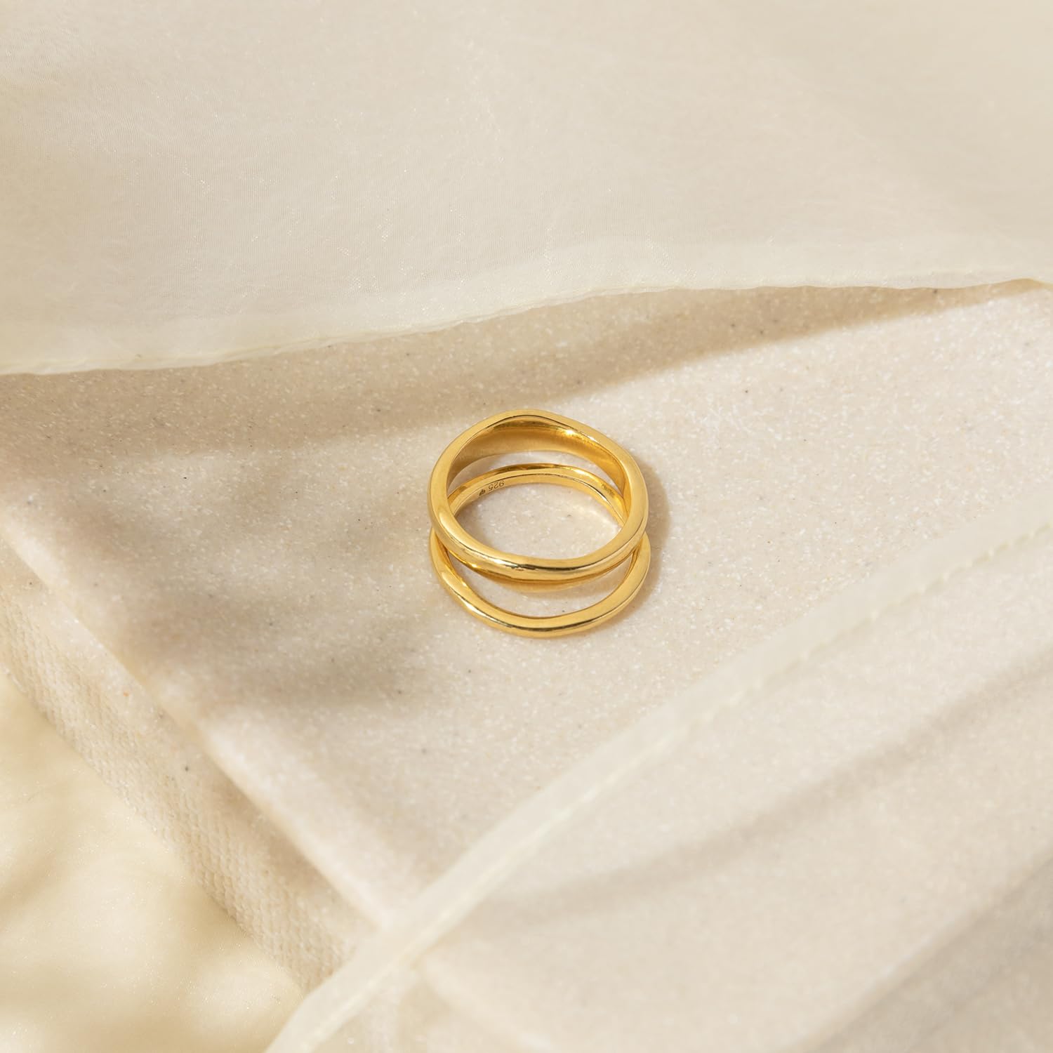 2PCS 14k Gold Plated Stackable Thin Rings for Women - Non Tarnish Aesthetic Jewelry (Size 6-10) - Perfect for Everyday Wear, Layering & Gift Giving