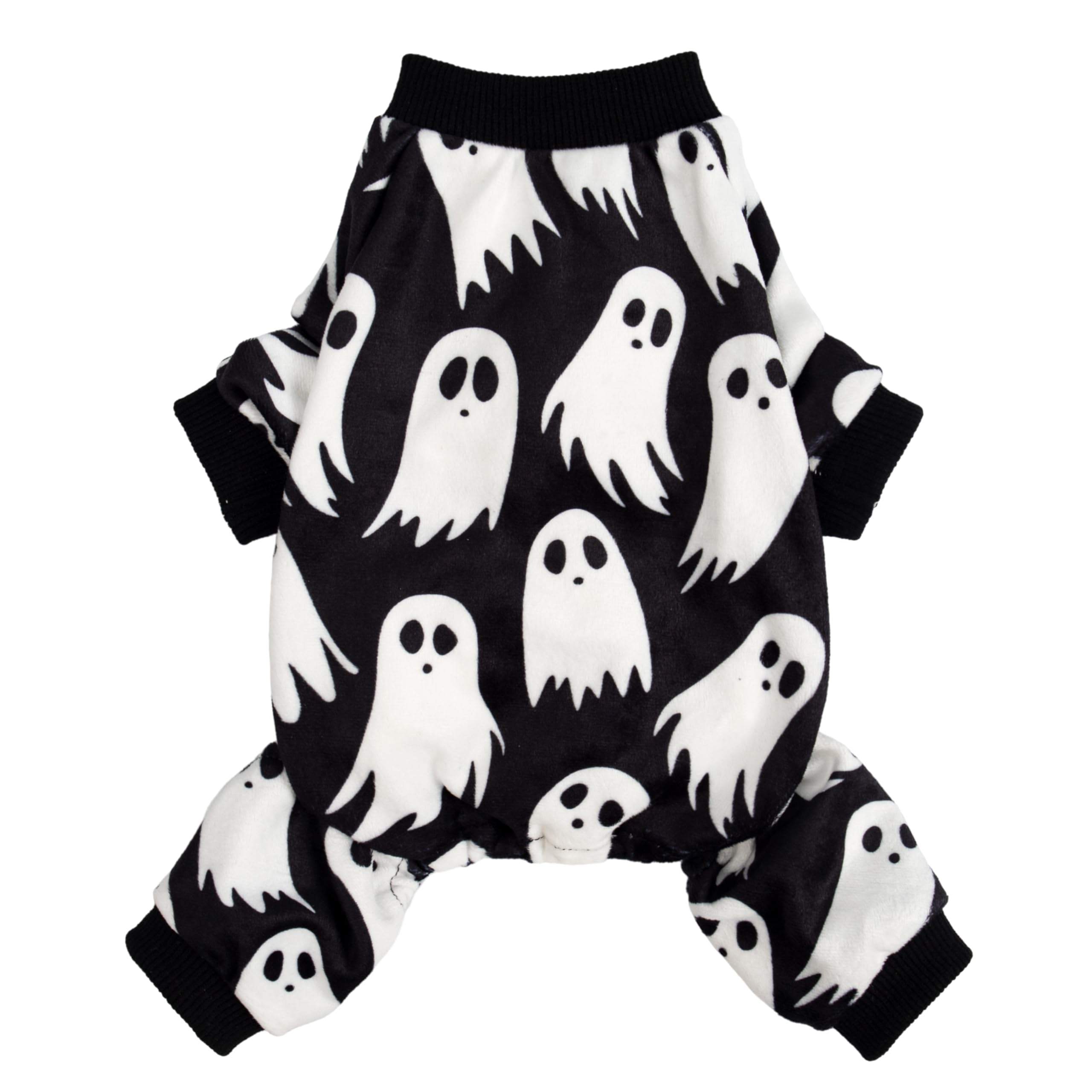 Fitwarm Halloween Ghost Dog Pajamas - Funny Fleece Dog Onesie Costume with Feet for Small Dogs (Black/White, XL) | Cute Pet Apparel for Halloween Parties & Cozy Nights