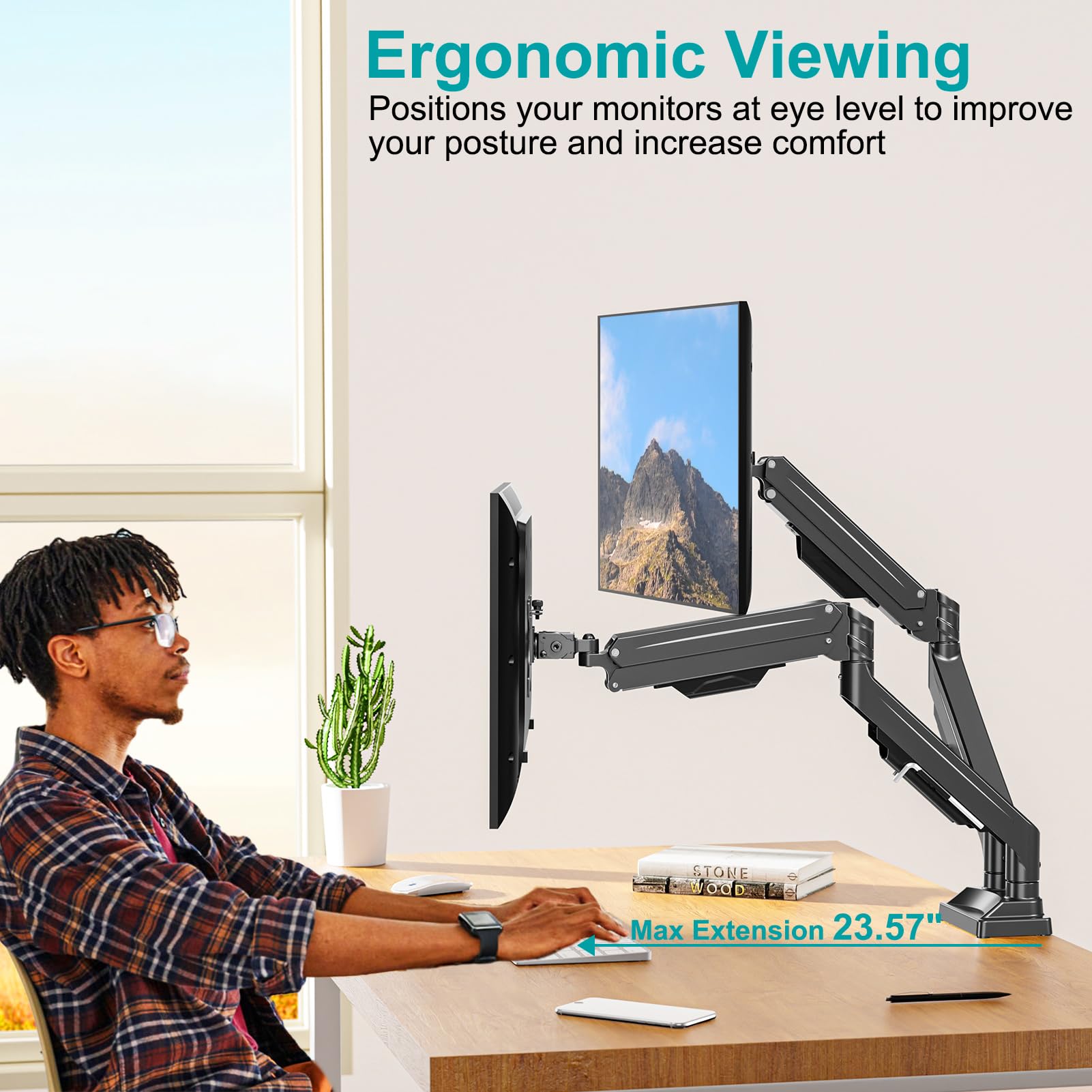 MOUNT PRO Dual Monitor Stand for 2 Screens up to 43 Inch - Heavy Duty Ultrawide Double Monitor Arm with 33lbs Capacity Each - Premium Adjustable VESA Desk Mount for Computer Monitors - Perfect for Home Office, Gaming Setup & Workstation Ergonomics