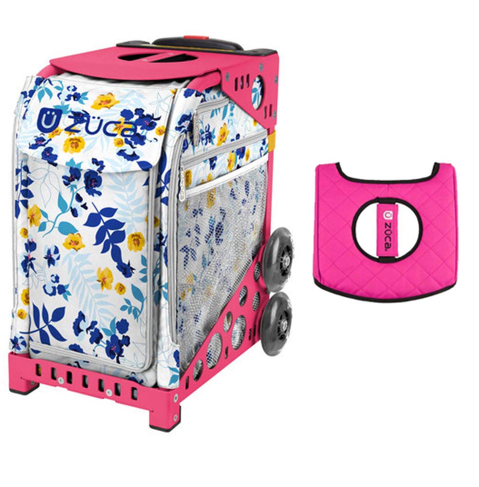 Zuca Sport Bag - Boho Floral Design with Black/Pink Seat Cover & Pink Frames | Durable Gym Bag for Yoga, Dance, Skating | Perfect for Sports, Travel & School Use