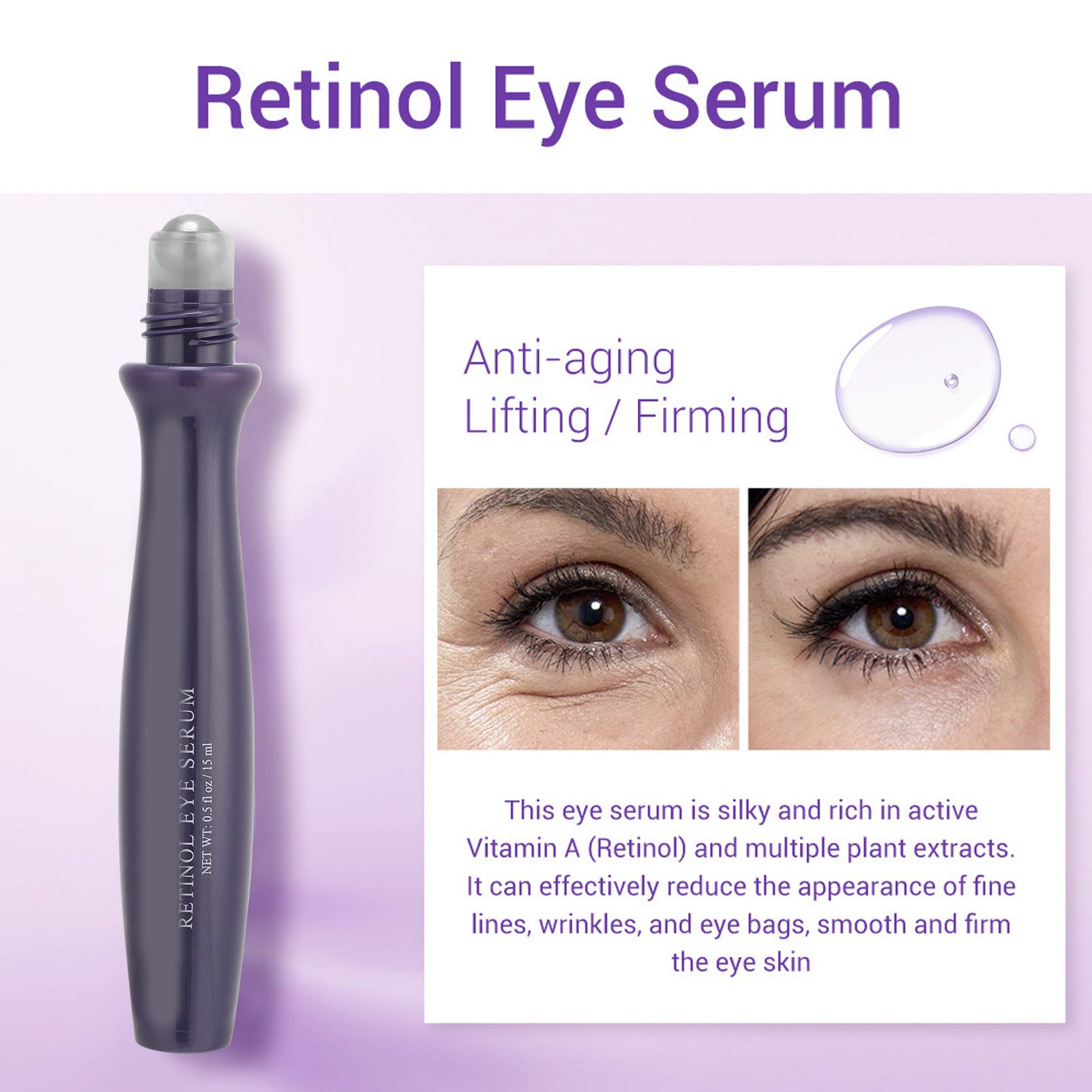 Anti-Wrinkle Roll-On Eye Serum for Dark Circles & Firming - Skincare for Aging Eyes