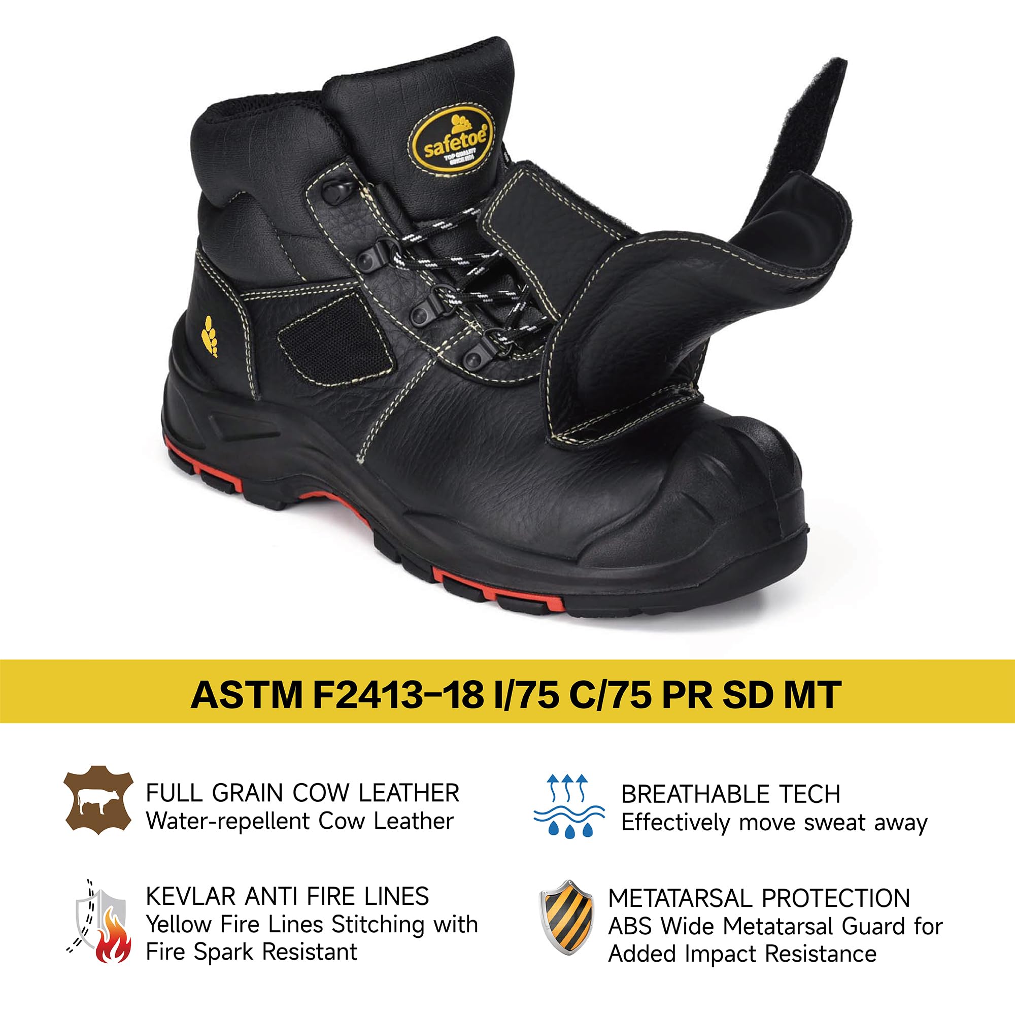 SAFETOE Men's Composite Toe Welding Boots with Metatarsal Guard - 300℃ Heat & Fire Resistant Work Boots for Welders - Perfect for Industrial, Construction & Metalworking Safety