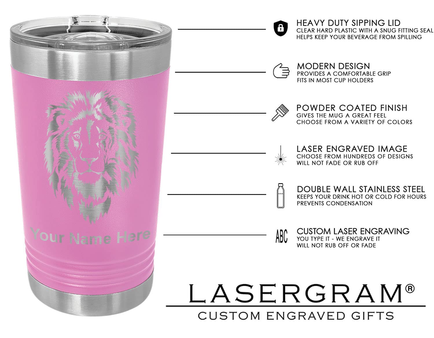 LaserGram 16oz Vacuum Insulated Stainless Steel Tumbler with Lid - Custom Engraved LPN Nurse Gift (Light Purple) | Keeps Drinks Hot/Cold for Hours - Perfect for Nurses, Healthcare Workers & Office Use