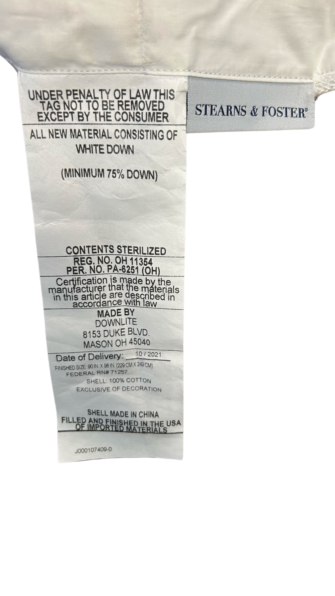 Premium Stearns & Foster White Down Comforter - All Season King/Queen Size 600 Fill Power Goose Down Duvet Insert with 400 Thread Count for Ultimate Warmth & Comfort | Perfect for Bedroom, Guest Room & Cozy Winter Nights