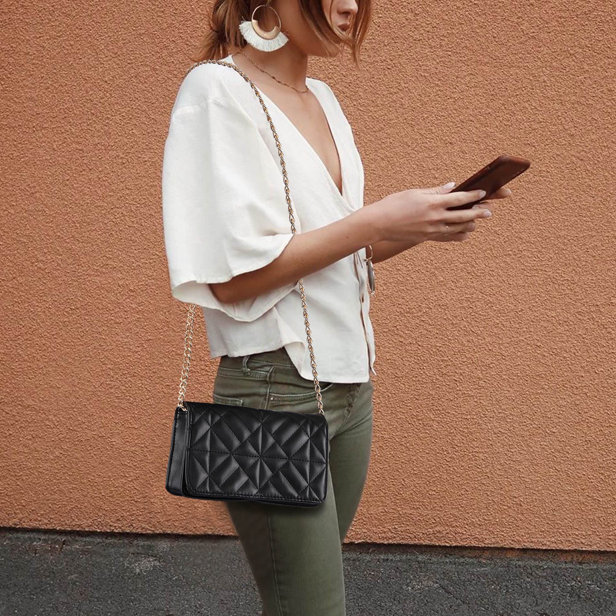 Women's Small Quilted Crossbody Bag with Gold Chain - Perfect for Daily Use & Evening Out