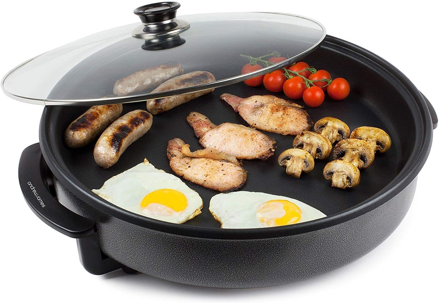 Andrew James 42cm Electric Multi Cooker - 1500W Non-Stick Frying Pan with Lid, Large Skillet for Camping, Paella, Breakfast | Adjustable Temperature Control & Energy Efficient | Perfect for Outdoor Cooking, RV Trips & Home Kitchen Use