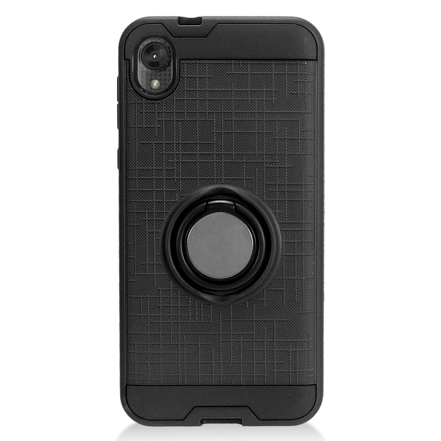 Durable Hybrid Phone Case with Ring Stand for Motorola Moto E6 XT2005 (2019) & 6th Gen - Shockproof Protective Cover - Perfect for Work, Travel & Daily Use (RS2 Black)