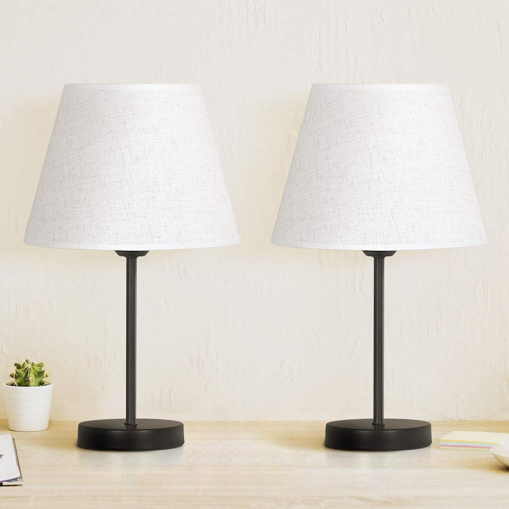 Modern Bedside Table Lamp Set of 2 - Classic White Nightstand Lamps for Bedroom, Living Room & Coffee Table - Perfect for Reading, Relaxing and Home Decor