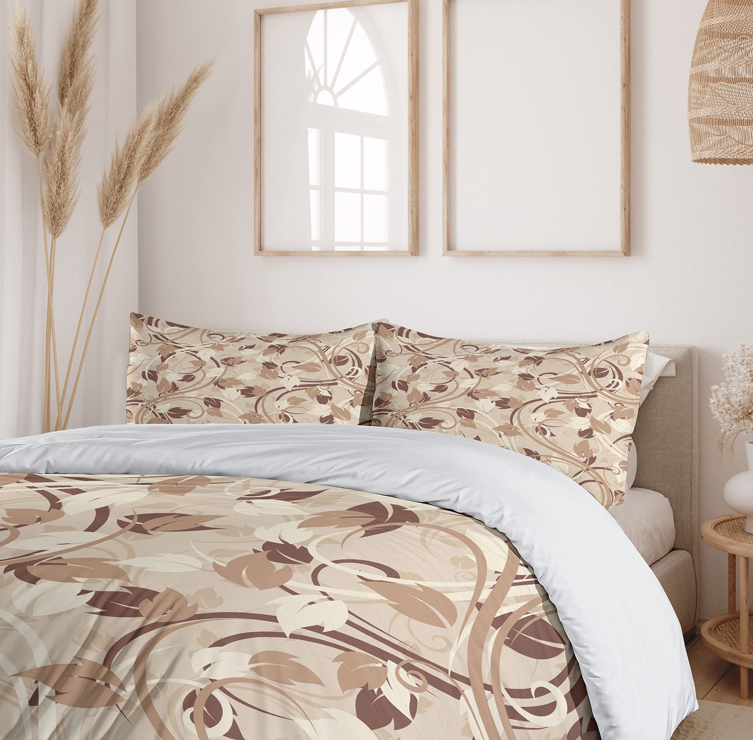 Ambesonne Ivory Duvet Cover Set - Autumn Leaves in Faded Earthen Tones, 3-Piece Bedding Set with 2 Pillow Shams, California King Size, Umber Cocoa | Fall Season Decor, Cozy Bedroom Upgrade for Autumn & Winter