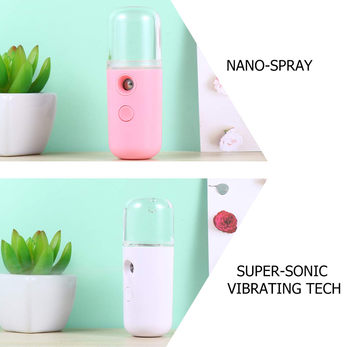 2-Pack Mini Humidifier & Facial Steamer - Portable Air Humidifier with Aromatherapy Diffuser, Mist Sprayer for Skin Care & Moisturizing - Perfect for Home, Office, Travel & Spa Relaxation
