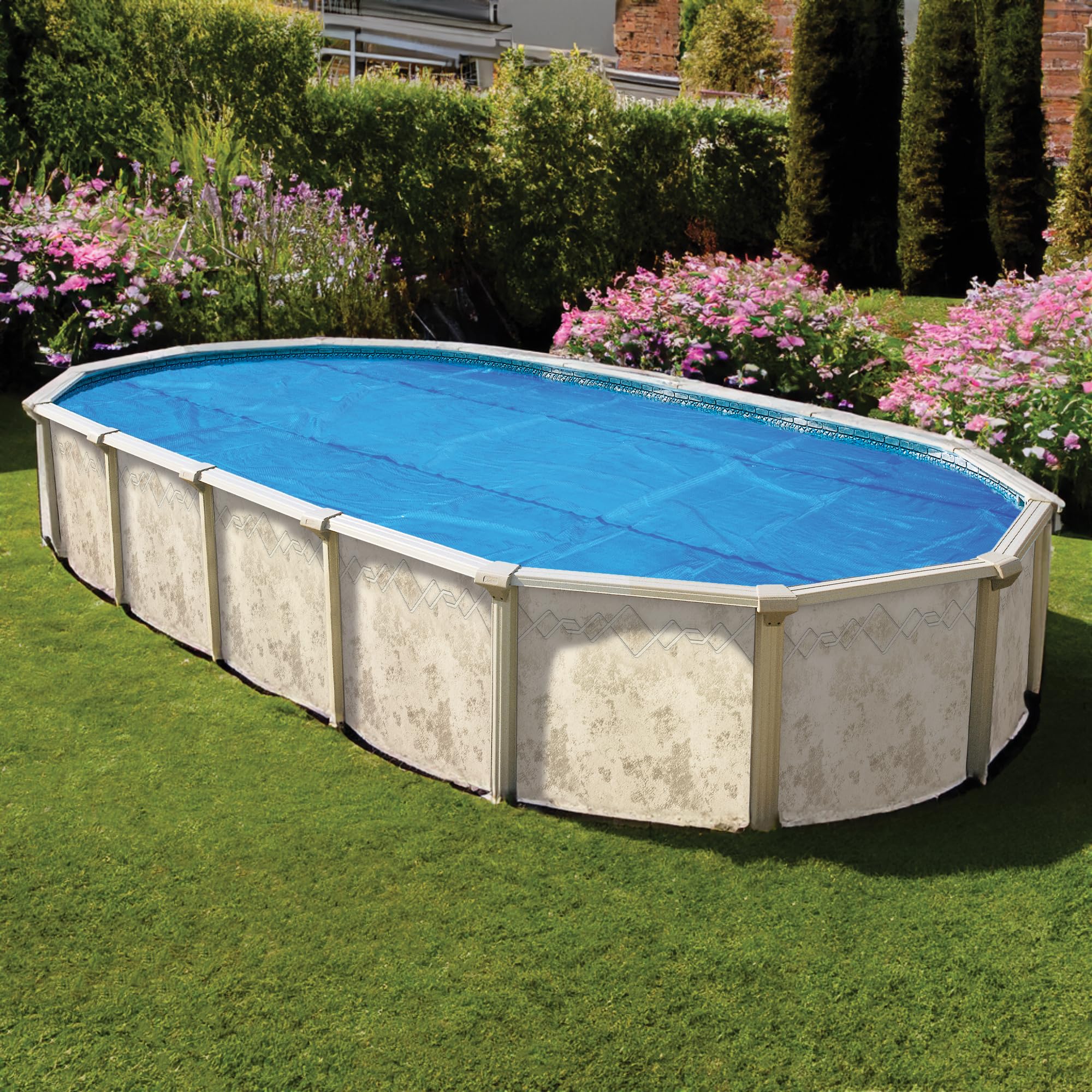 In The Swim 16' x 32' Standard Blue Oval Solar Pool Cover 8 Mil - Solar Heating for Above Ground & Inground Pools | UV Protection, Energy Saving, Extends Swimming Season