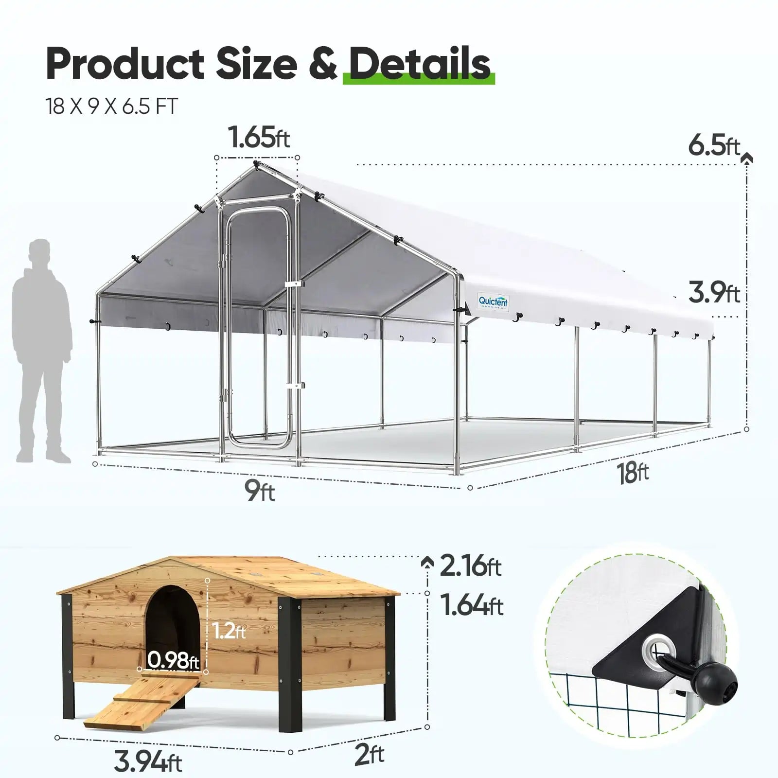 Large Metal Chicken Coop Run - Durable Outdoor Poultry Pen for Hens & Roosters - Perfect for Backyard Farming & Free Range Chicken Keeping