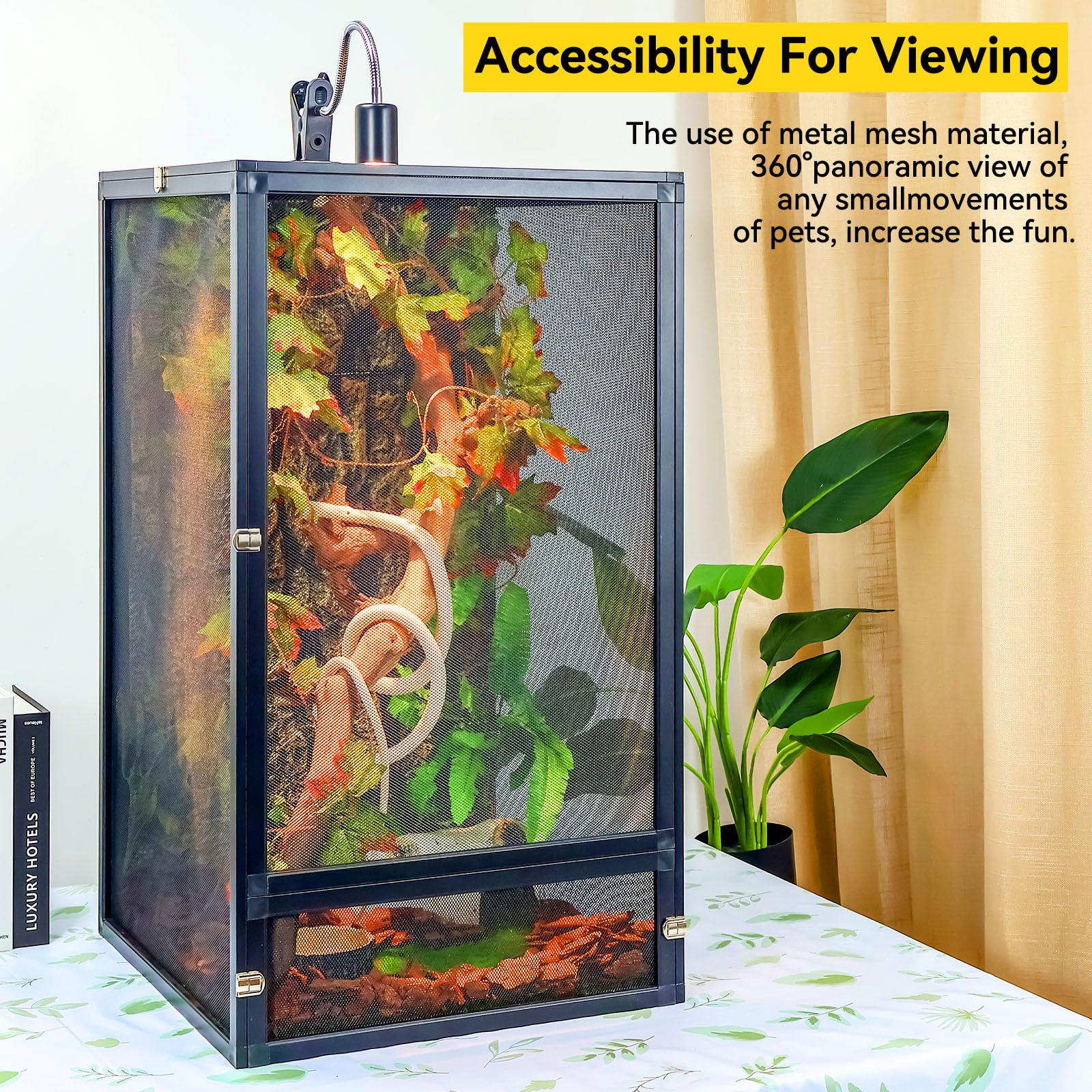 45 Gallon 360° Panoramic Foldable Reptile Terrarium Kit - Crested Gecko Tank & Reptile Cage with Superior Ventilation, Easy Feeding & Sturdy Design (Black, 32