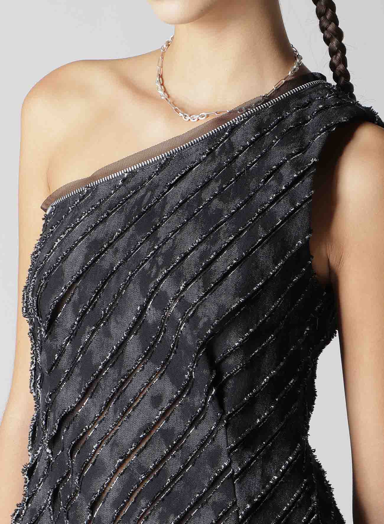 Stylish Denim Zip One Shoulder Dress with Slash Detail - Perfect for Casual Outings, Parties & Night Out