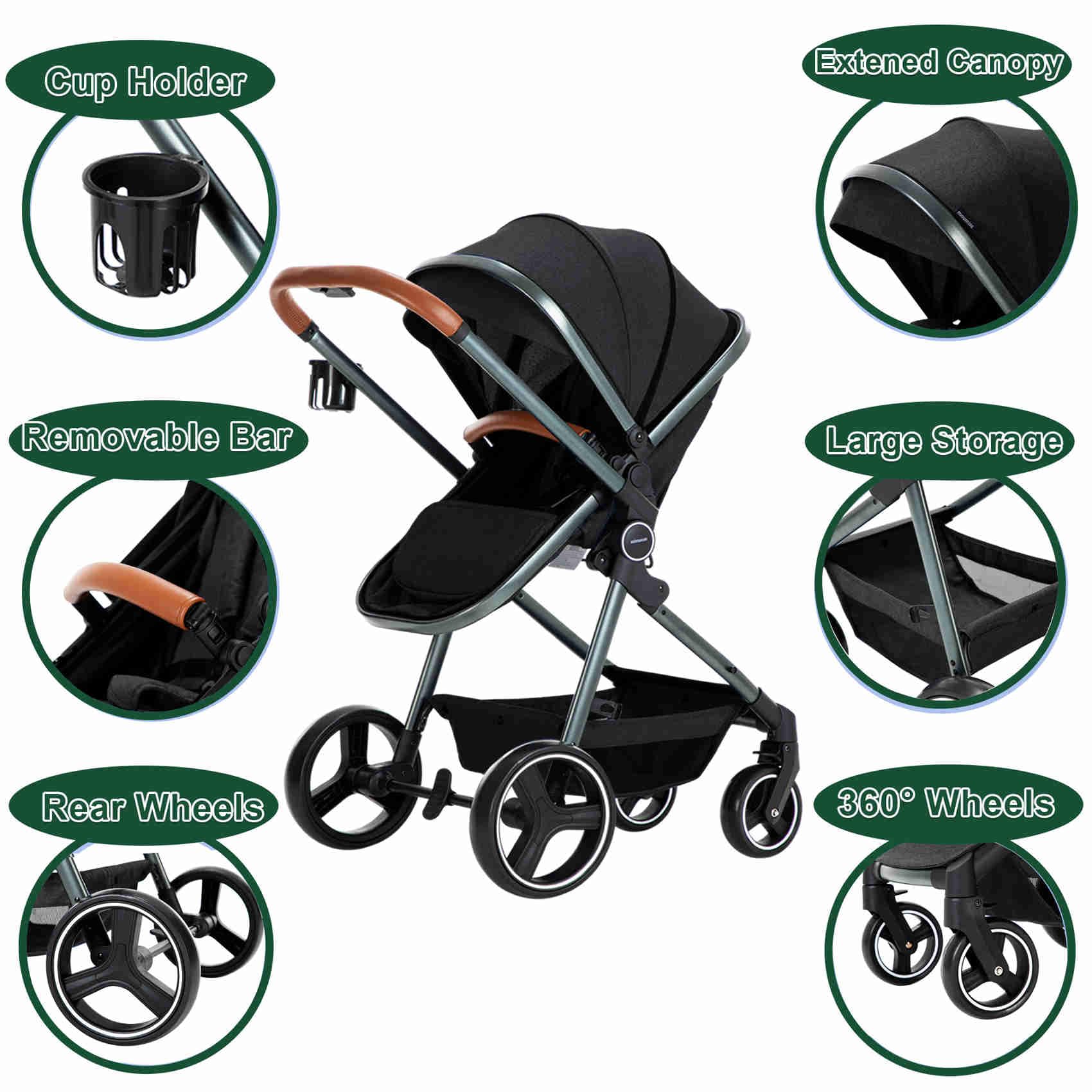 2024 Modern Baby Stroller - Convertible Newborn to Toddler Pram with Bassinet | Lightweight Travel System for Infants & Car Seat Compatibility | Perfect for Shopping, Walks & Air Travel