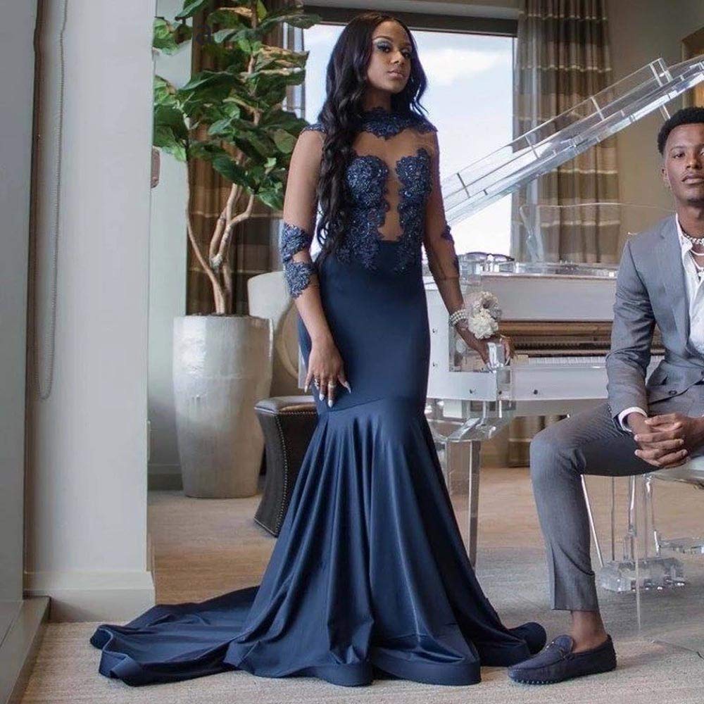 Elegant Women's Lace Mermaid Evening Dress Long Sleeve Formal Gown for Prom, Wedding & Black Tie Events