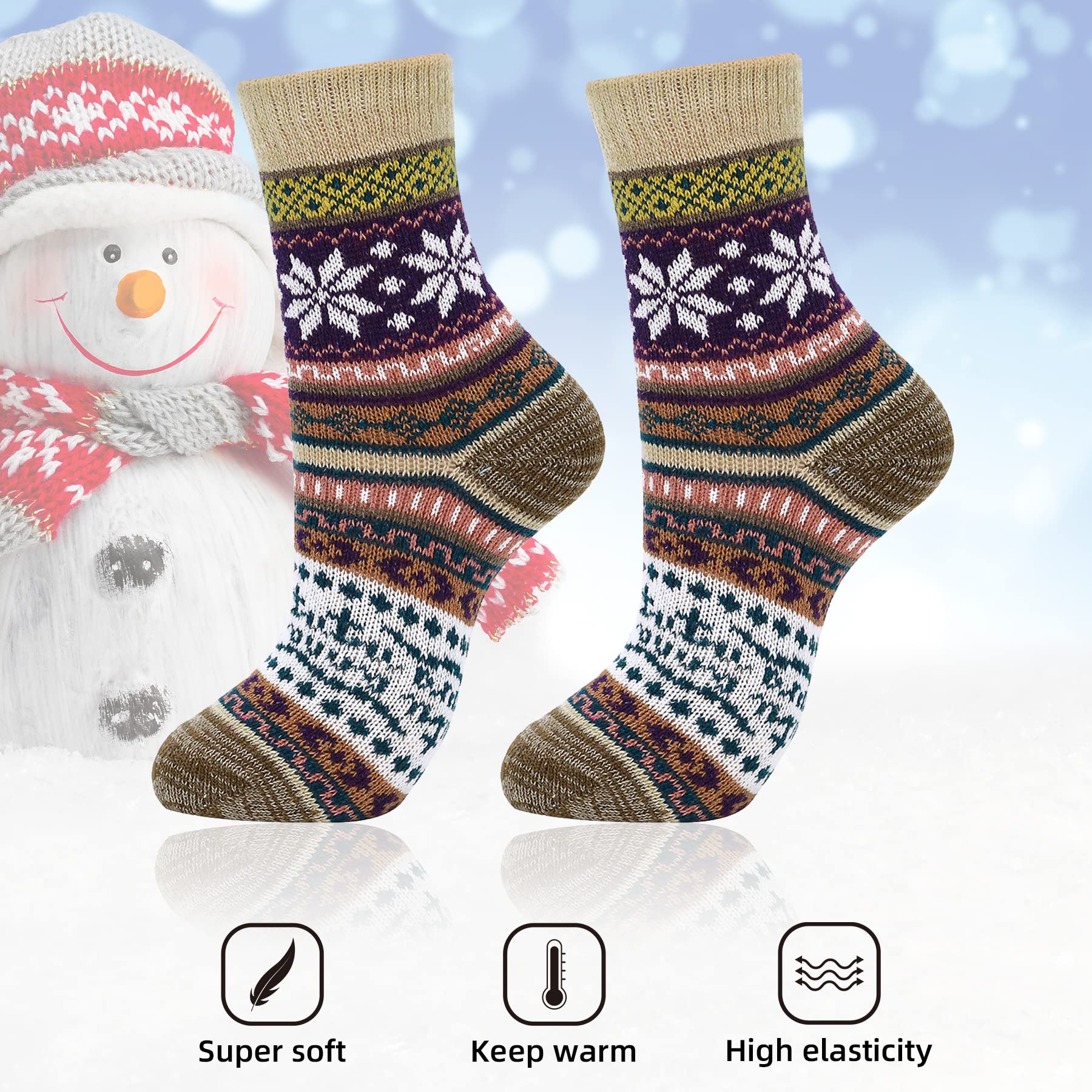 Zando Women's Christmas Wool Socks - Warm Thermal Thick Crew Socks for Winter & Hiking - Cozy Holiday Gift for Her, Perfect for Cold Weather & Outdoor Adventures