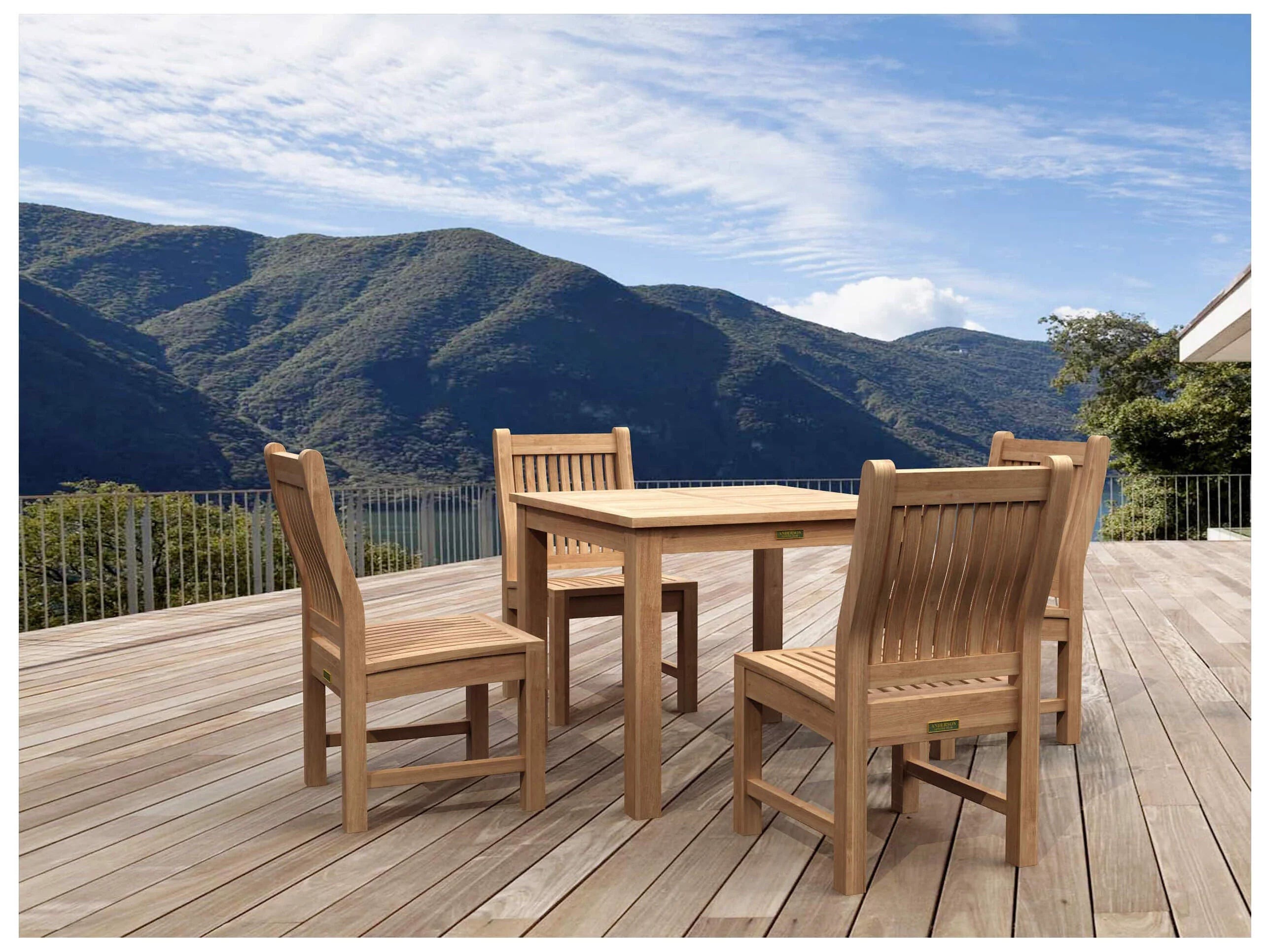 Anderson Teak 5-Piece Outdoor Bistro Table Set with Chairs - Patio Dining Furniture for Garden, Deck, or Poolside Use
