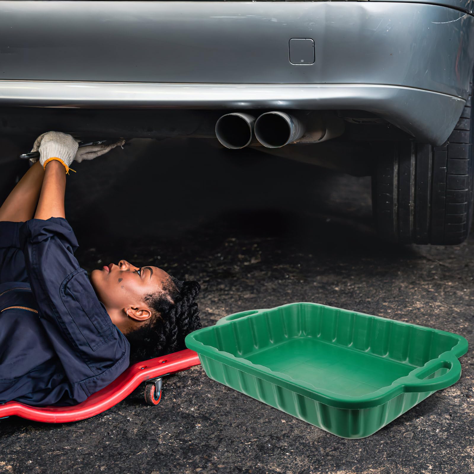 GLEAVI 5 Gallon Plastic Oil Drain Pan - Large Oil Change Tray for Vehicle Maintenance, Waste Oil Collector & Storage Pan - Perfect for DIY Car Oil Changes, Garage Use, and Auto Repair Shops