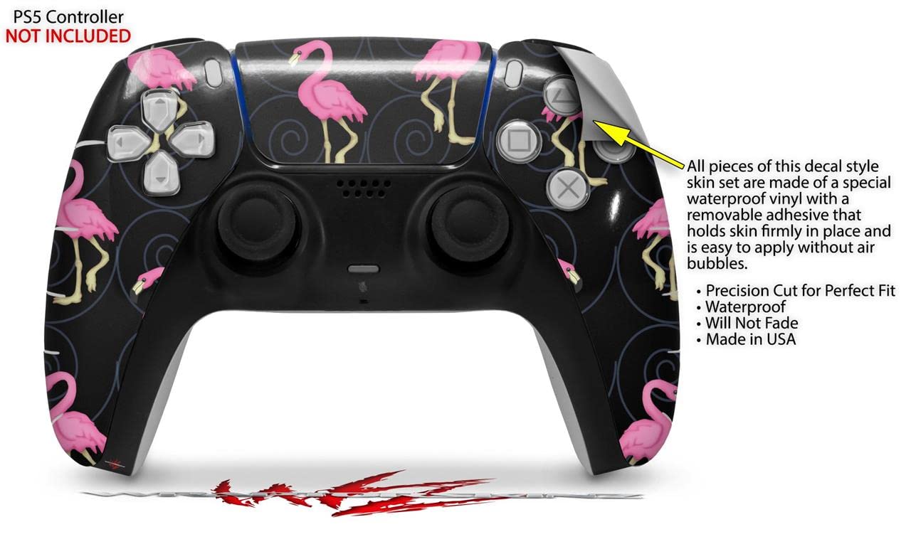 PS5 DualSense Controller Skin Wrap - Flamingos on Black for Gaming Protection