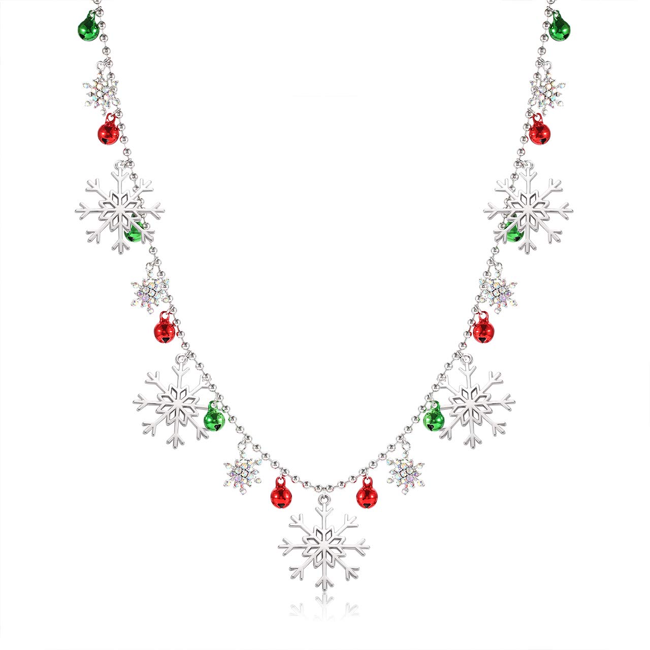 Boderier Christmas Snowflake Necklace - Long Glitter Snowflake Beaded Charm Necklace with JOY Pendant for Women - Perfect Holiday Festive Jewelry Gift for Christmas Parties & Winter Celebrations