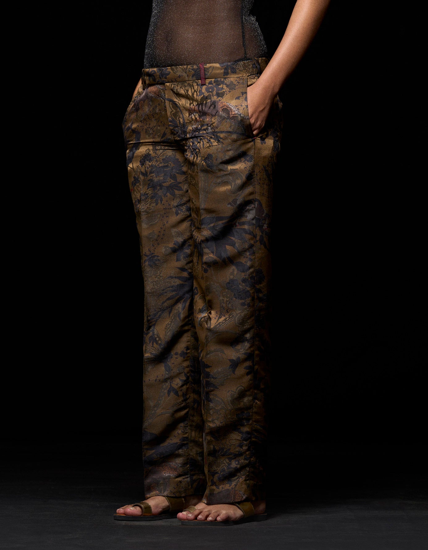 Straight Fit Silk Damask Trousers in Beige - Elegant Formal Pants for Business & Evening Occasions
