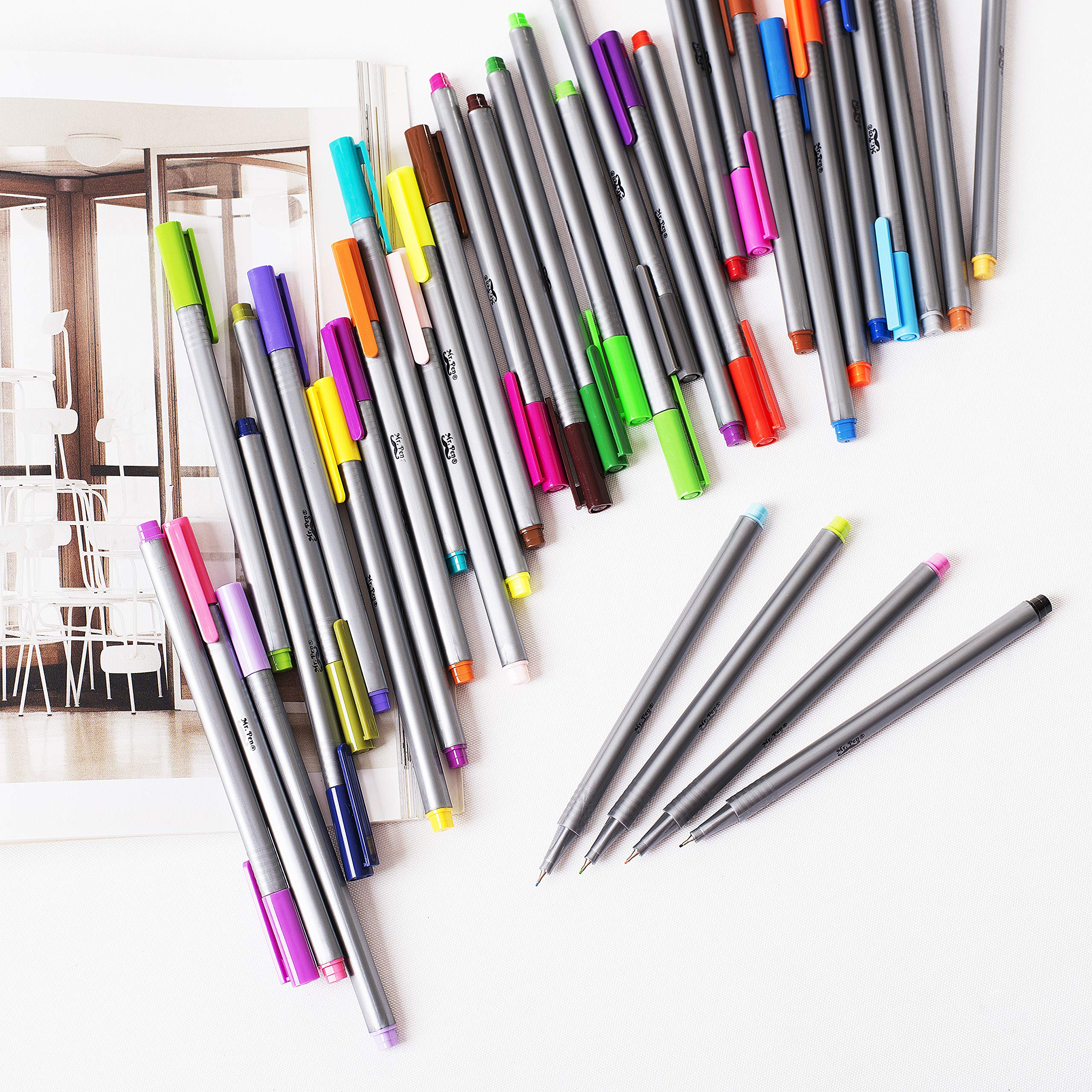 Mr. Pen 36-Pack 0.4mm Fineliner Pens - Fine Point Colored Markers for Journaling, Bible Study & Art