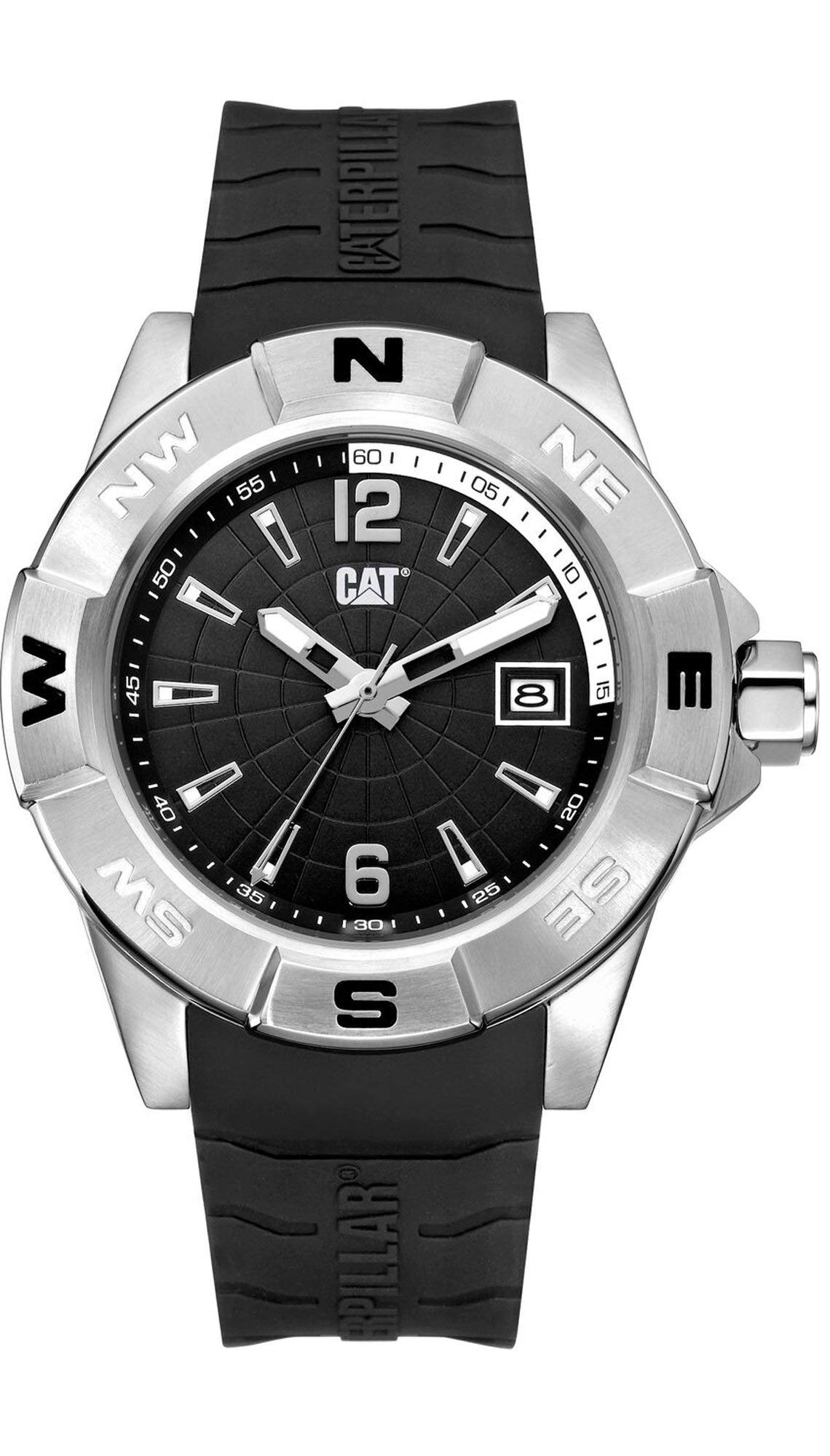 CAT North Men's Watch - 44mm Stainless Steel Case & Silicone Strap - Waterproof Durable Wristwatch for Outdoor, Work & Casual Wear