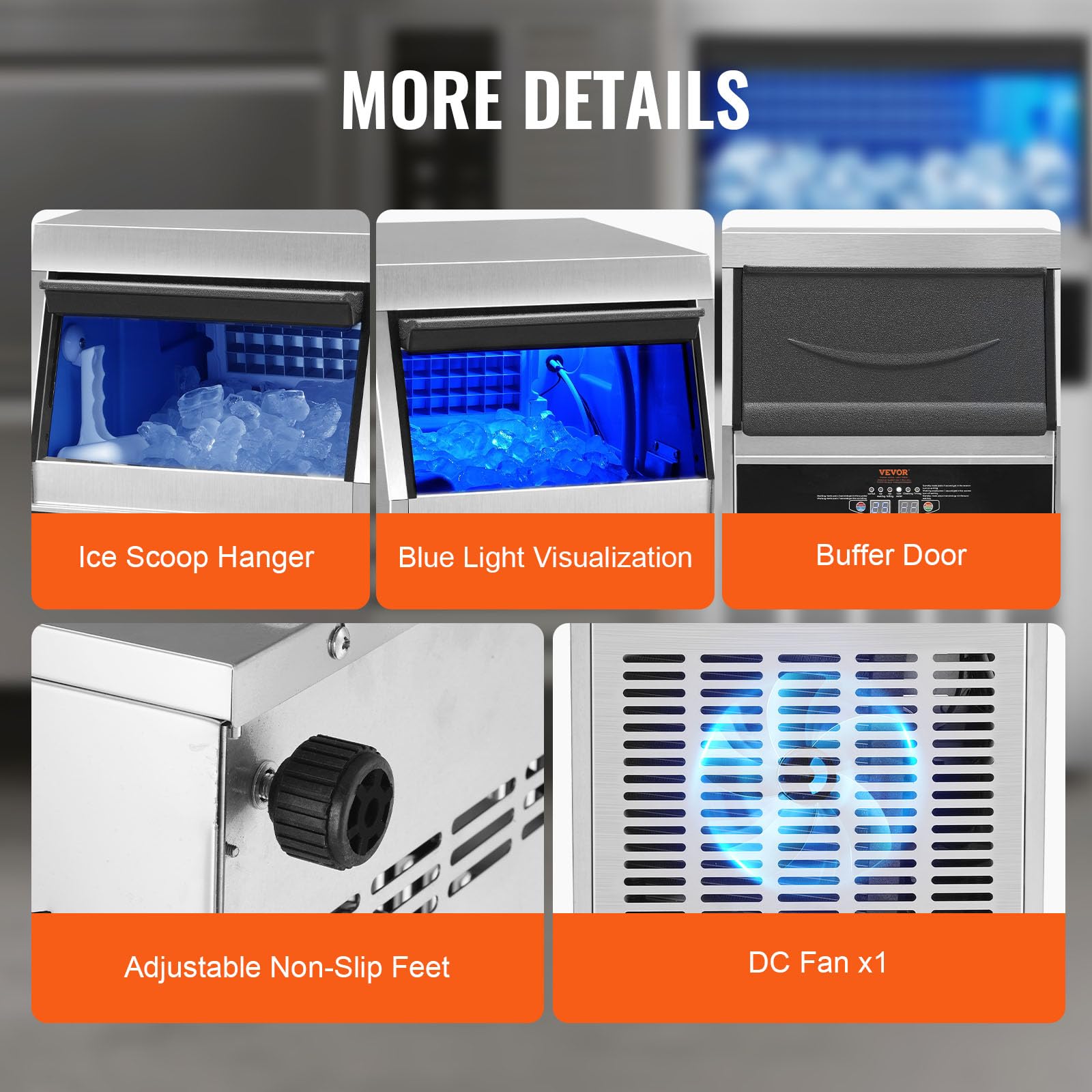 VEVOR Commercial Ice Maker Machine 120LBS/24H with 22LBS Storage - Fast 45 Ice Cubes in 12-15 Mins - Perfect for Bars, Restaurants, Home & Office Use - Countertop Ice Machine for Cocktails, Beverages & Parties