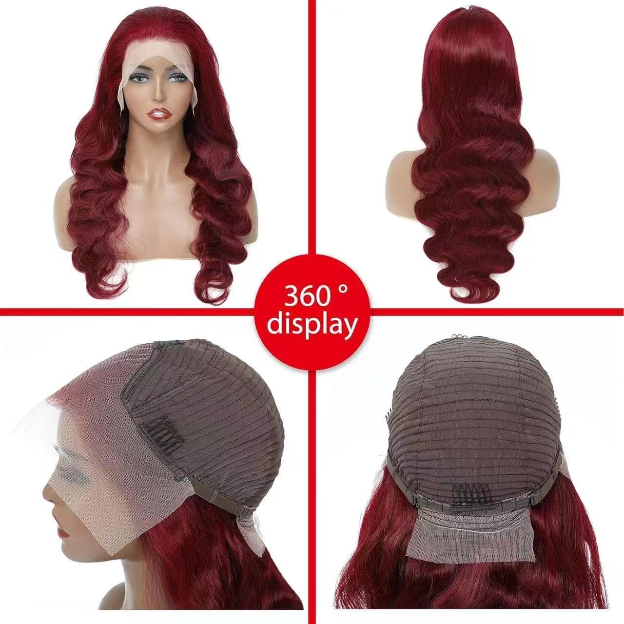 99J Burgundy 30 Inch 13x4 Lace Front Human Hair Wig - Body Wave, Pre Plucked, Glueless, 180 Density 10A - Wine Red & Reddish Brown Lace Front Wigs for Women | Perfect for Cosplay, Parties, Weddings & Daily Wear